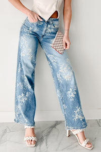 Carly High Rise Floral Wide Leg Almost Famous Jeans (Medium) - NanaMacs