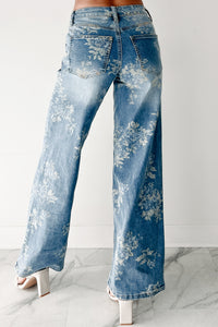 Carly High Rise Floral Wide Leg Almost Famous Jeans (Medium) - NanaMacs