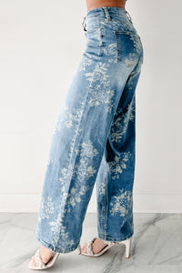 Carly High Rise Floral Wide Leg Almost Famous Jeans (Medium) - NanaMacs