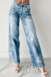 Carly High Rise Floral Wide Leg Almost Famous Jeans (Medium) - NanaMacs