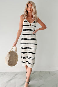 Playful Spirit Striped Crochet Midi Dress (Cream/Black) - NanaMacs