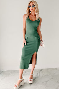 Effortlessly Cool Sleeveless Cargo Pocket Midi Dress (Green) - NanaMacs