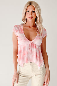 Kissed By Flowers Floral Mesh Babydoll Top (Pink) - NanaMacs