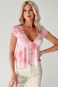 Kissed By Flowers Floral Mesh Babydoll Top (Pink) - NanaMacs