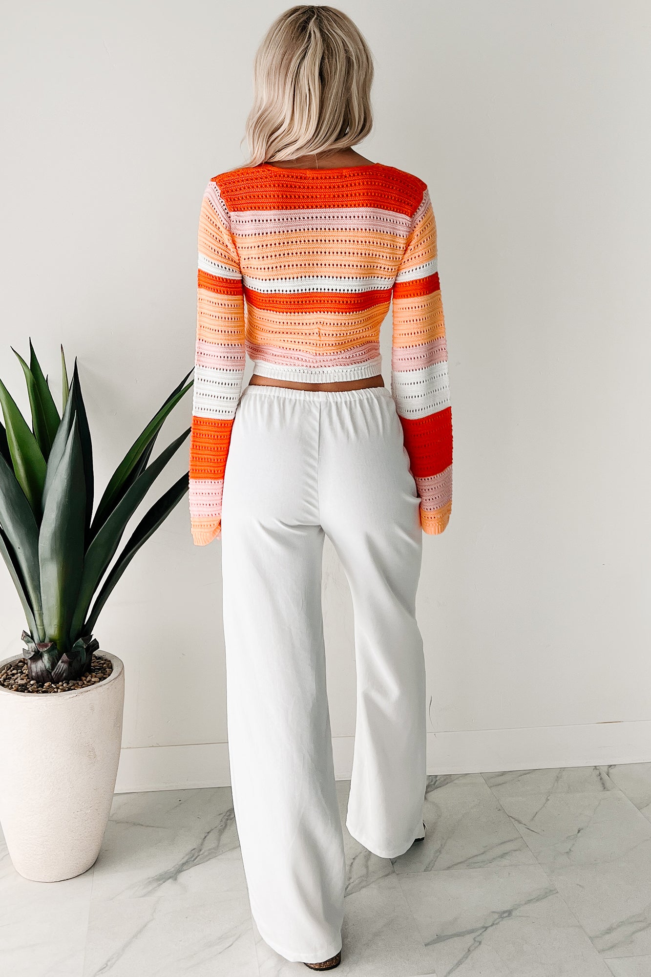 Vibing Out Long Sleeve Striped Crochet Top (Orange/Combo) - NanaMacs