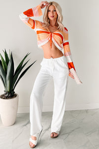 Vibing Out Long Sleeve Striped Crochet Top (Orange/Combo) - NanaMacs