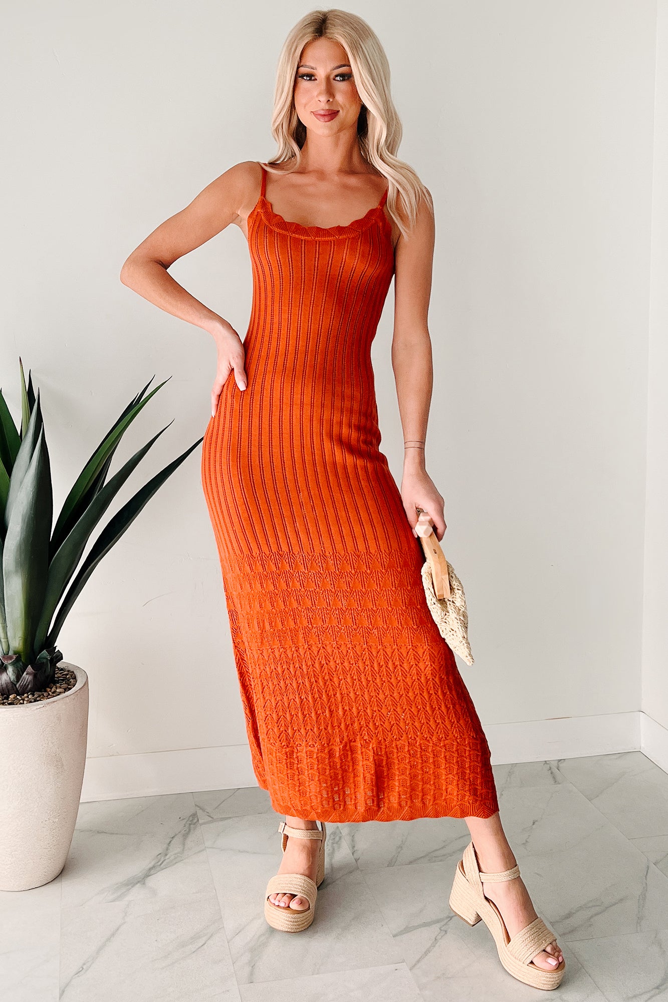 Flowy Dreams Sleeveless Crochet Maxi Dress (Burnt Orange) - NanaMacs