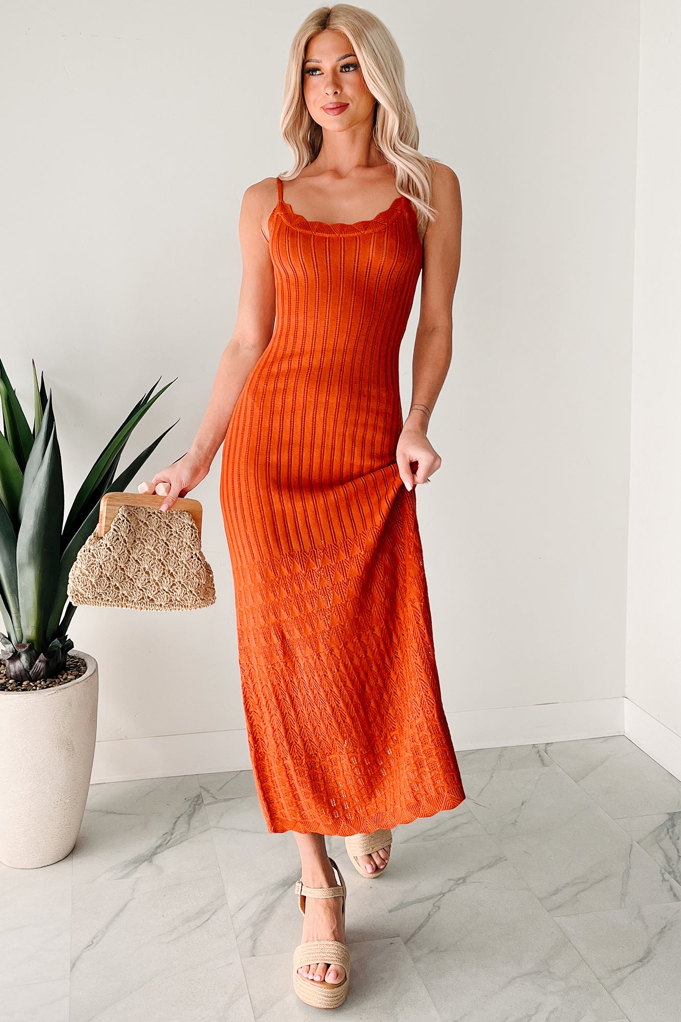 Flowy Dreams Sleeveless Crochet Maxi Dress (Burnt Orange) - NanaMacs