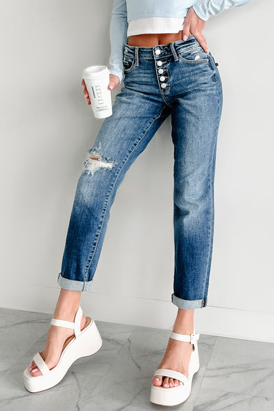 Justin Mid Rise Button Fly Judy Blue Boyfriend Jeans (Medium)