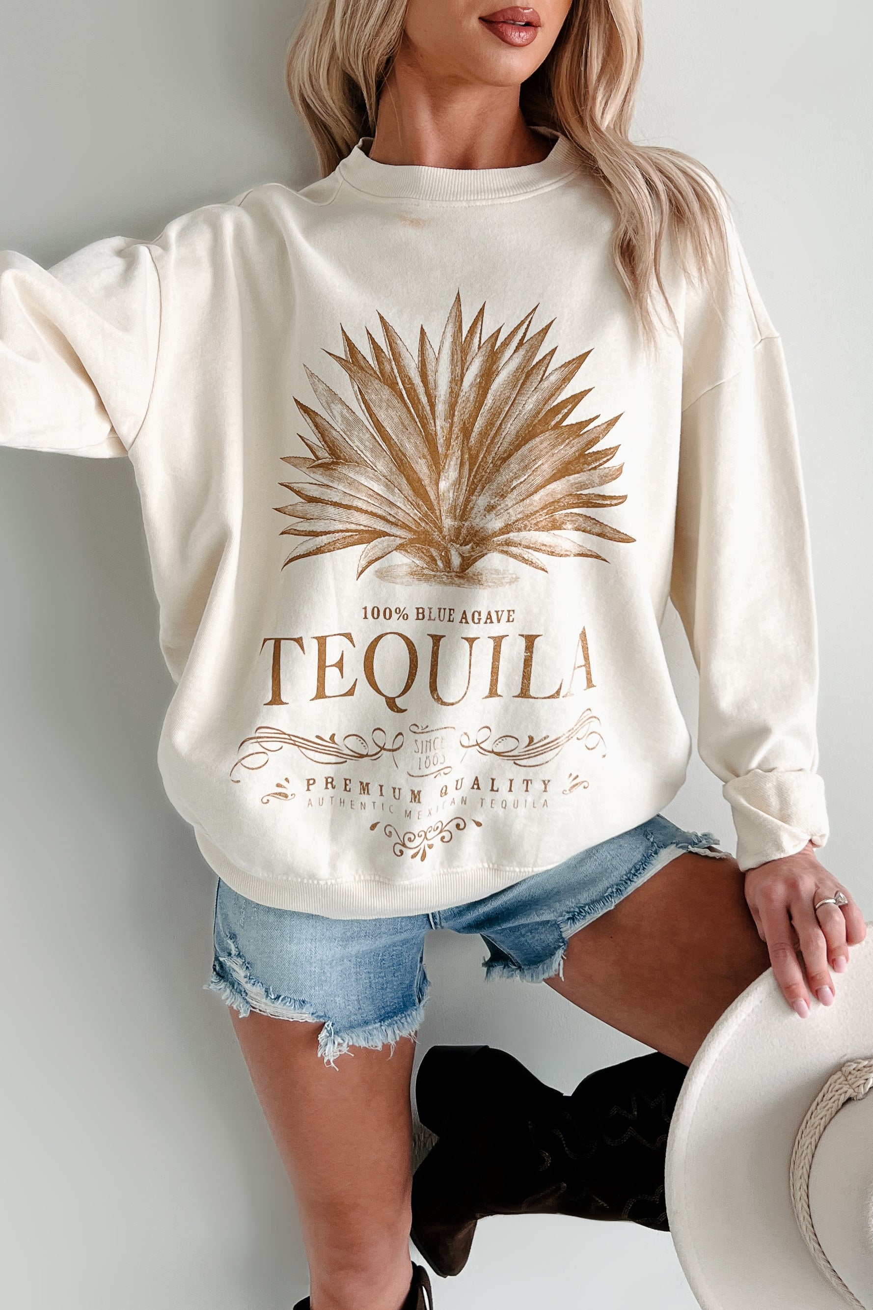 "Tequila" Graphic Print Sweatshirt (Cream) - NanaMacs