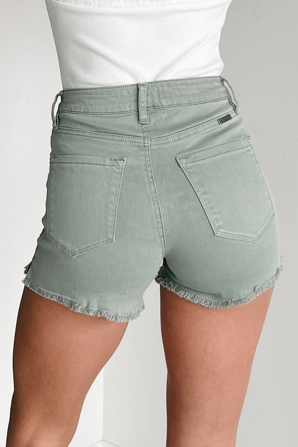 Jennilyn High Rise Frayed Hem Denim Kancan Shorts (Olive) - NanaMacs