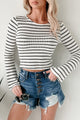 Timeless Charm Striped Long Sleeve Top (Cream/Black)