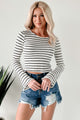 Timeless Charm Striped Long Sleeve Top (Cream/Black)