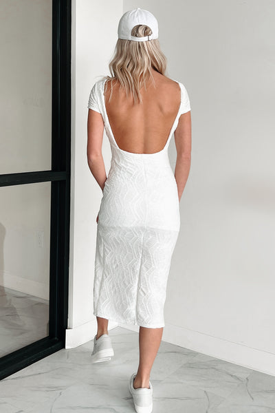 Reminders Of You Open Back Textured Midi Dress (Ivory) - NanaMacs