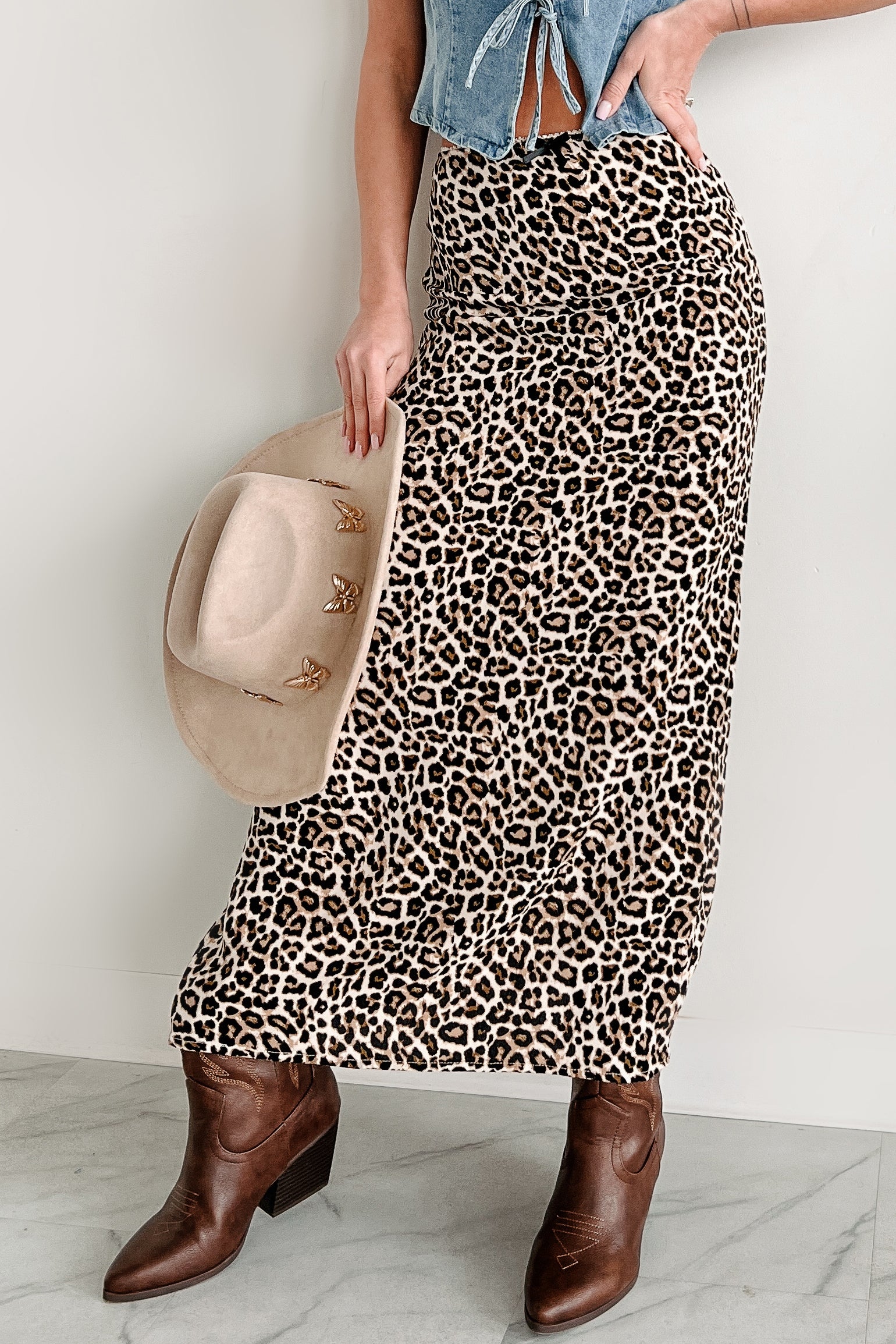 Headed To Brunch Leopard Print Cami & Skirt Set (Almond/Black) - NanaMacs