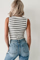 Living For The Weekend Sleeveless Striped Bodysuit (White) - NanaMacs