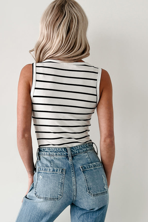 Living For The Weekend Sleeveless Striped Bodysuit (White) - NanaMacs