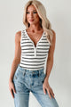 Living For The Weekend Sleeveless Striped Bodysuit (White) - NanaMacs