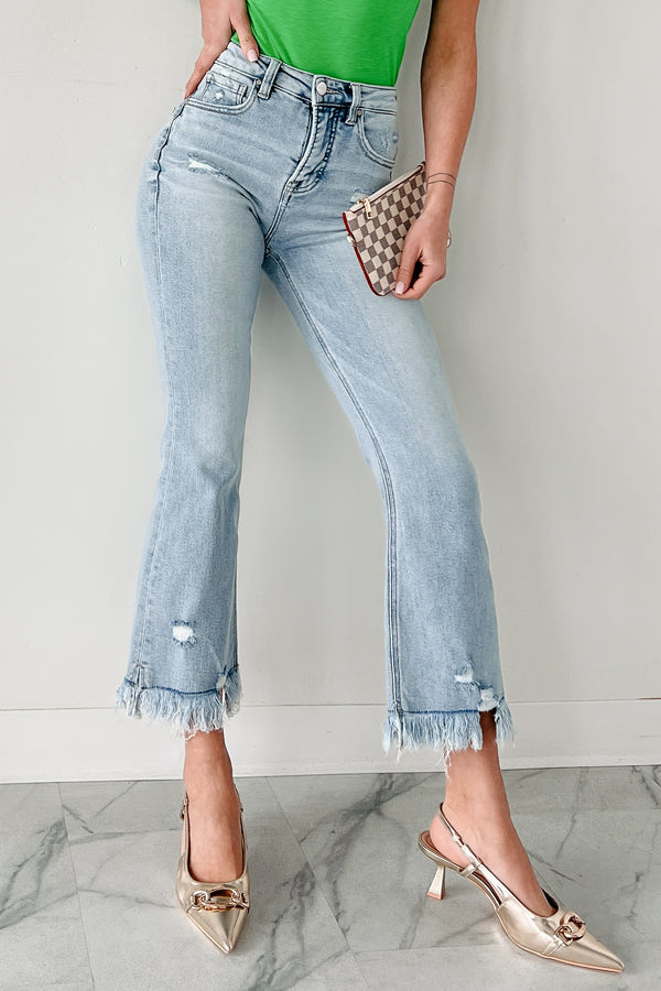 Chapman Tummy Control High Rise Frayed Flare Risen Jeans (Light) - NanaMacs