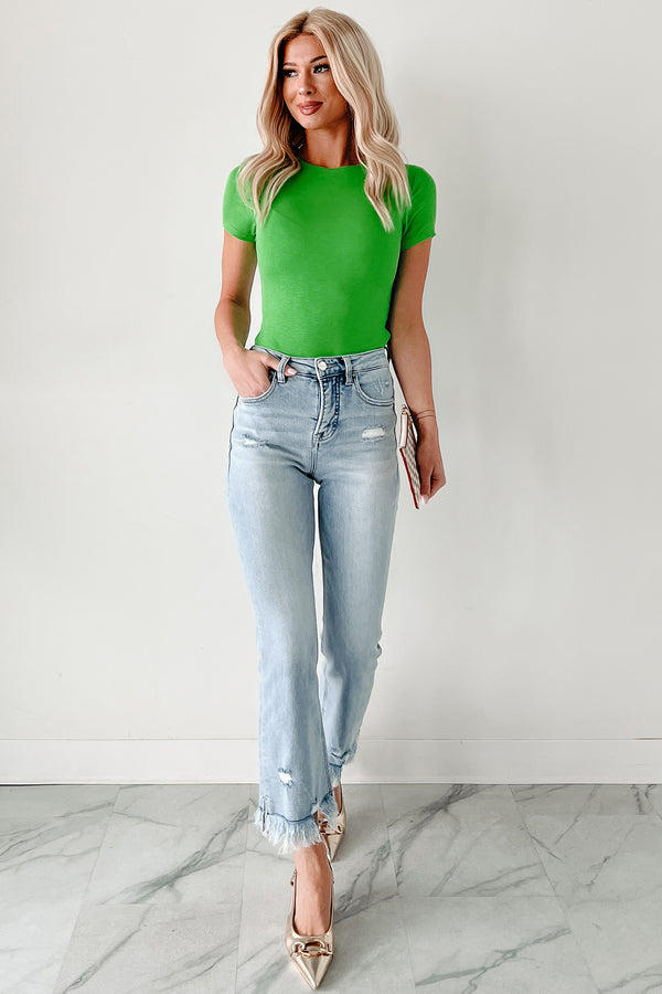 Charm Of Simplicity Short Sleeve Bodysuit (Green) - NanaMacs