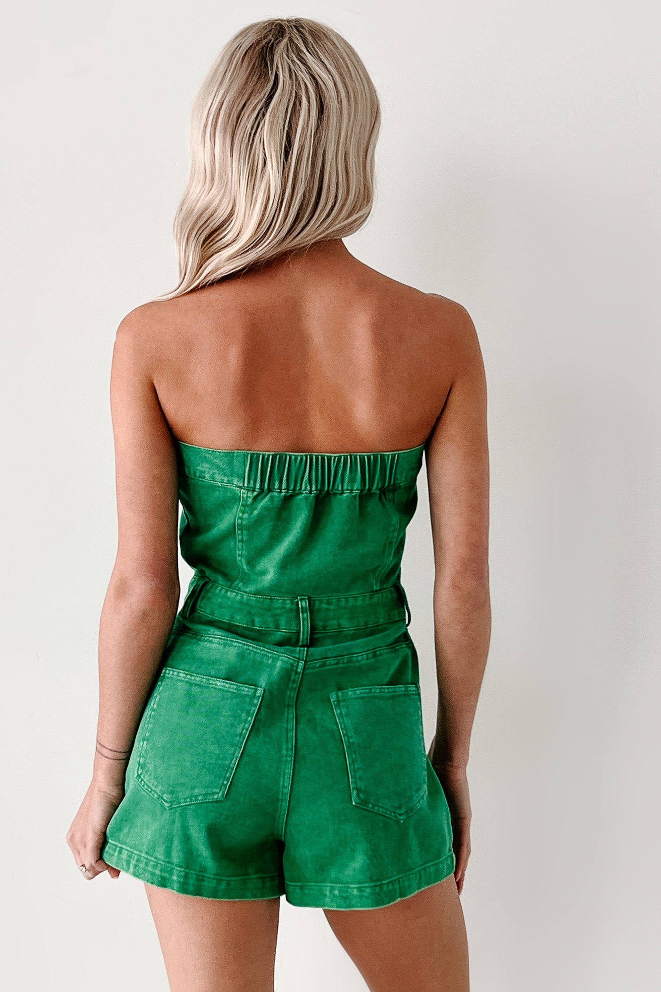 More Than Eye Candy Strapless Denim Romper (Green) - NanaMacs