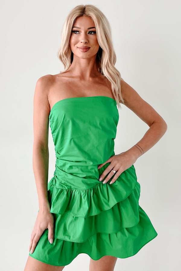 Bat Your Lashes Tiered Strapless Mini Dress (Green) - NanaMacs