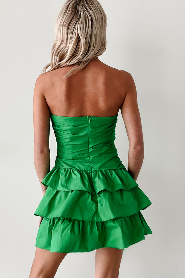 Bat Your Lashes Tiered Strapless Mini Dress (Green) - NanaMacs