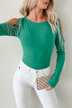 Speak & Sparkle Cold Shoulder Rhinestone Fringe Bodysuit (Kelly Green) - NanaMacs