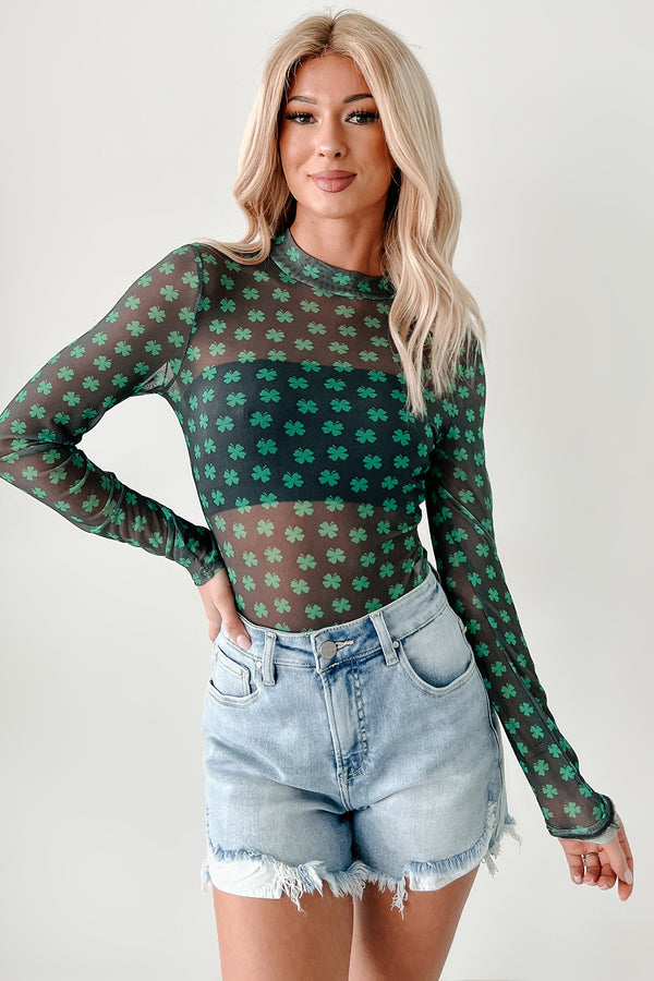 Lucky Lady NM Original Printed Mesh Bodysuit (Black/Green) - NanaMacs