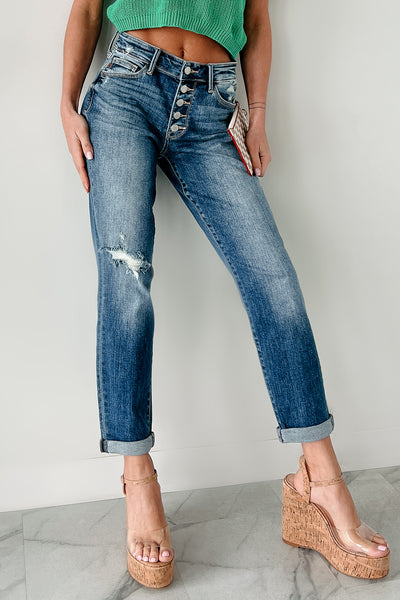 Justin Mid Rise Button Fly Judy Blue Boyfriend Jeans (Medium) - NanaMacs