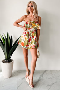 Soft Breezes Strapless Floral Romper Dress (Cream/Multi) - NanaMacs