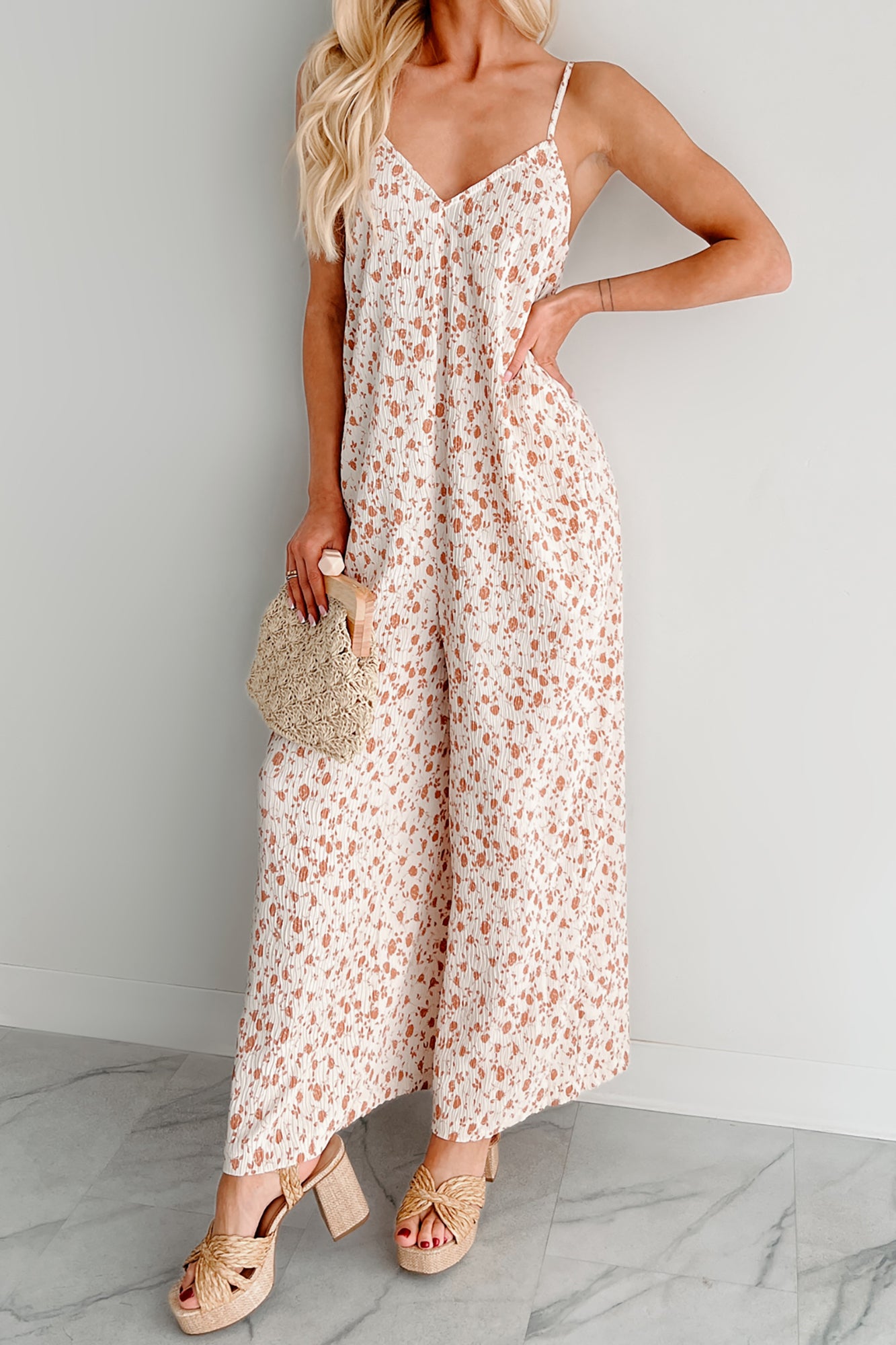 Homebody Heaven Pleated Wide Leg Jumpsuit (Cream Floral) · NanaMacs