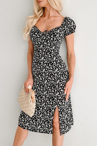 Sunday Best Short Sleeve Floral Midi Dress (Black/Cream)