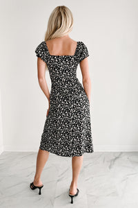 Sunday Best Short Sleeve Floral Midi Dress (Black/Cream)