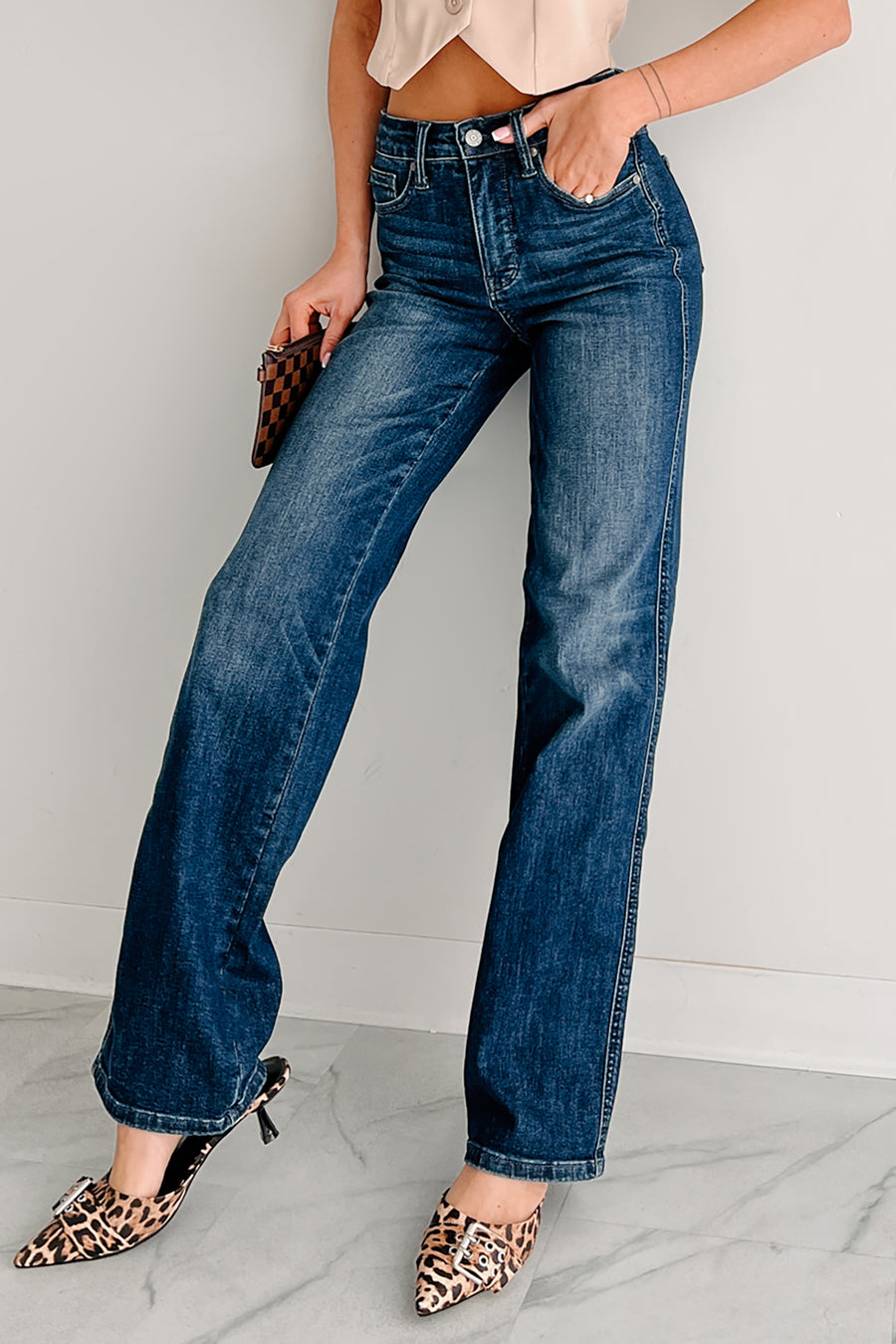 Carlyle Mid Rise Tummy Control Judy Blue Straight Leg Jeans (Dark) - NanaMacs