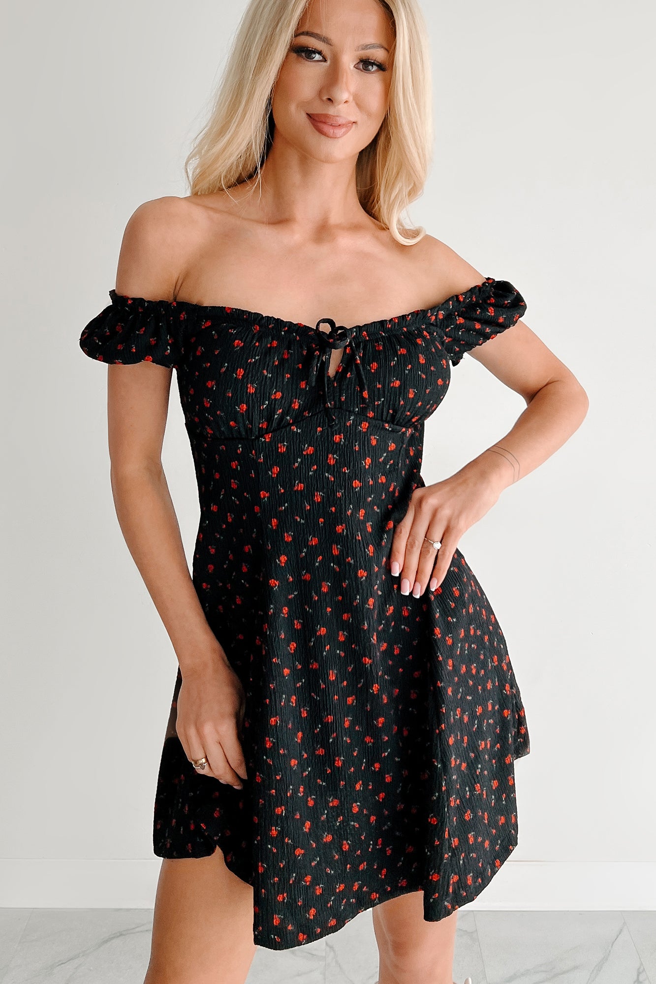 Picked For You Floral Mini Dress (Black/Red)