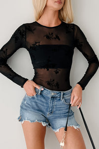 Crazy About You Bandeau Lined Floral Mesh Bodysuit (Black) - NanaMacs