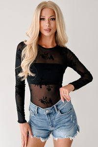 Crazy About You Bandeau Lined Floral Mesh Bodysuit (Black) - NanaMacs