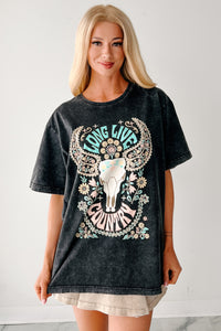 "Long Live Country" Mineral Wash Graphic Tee (Black) - NanaMacs