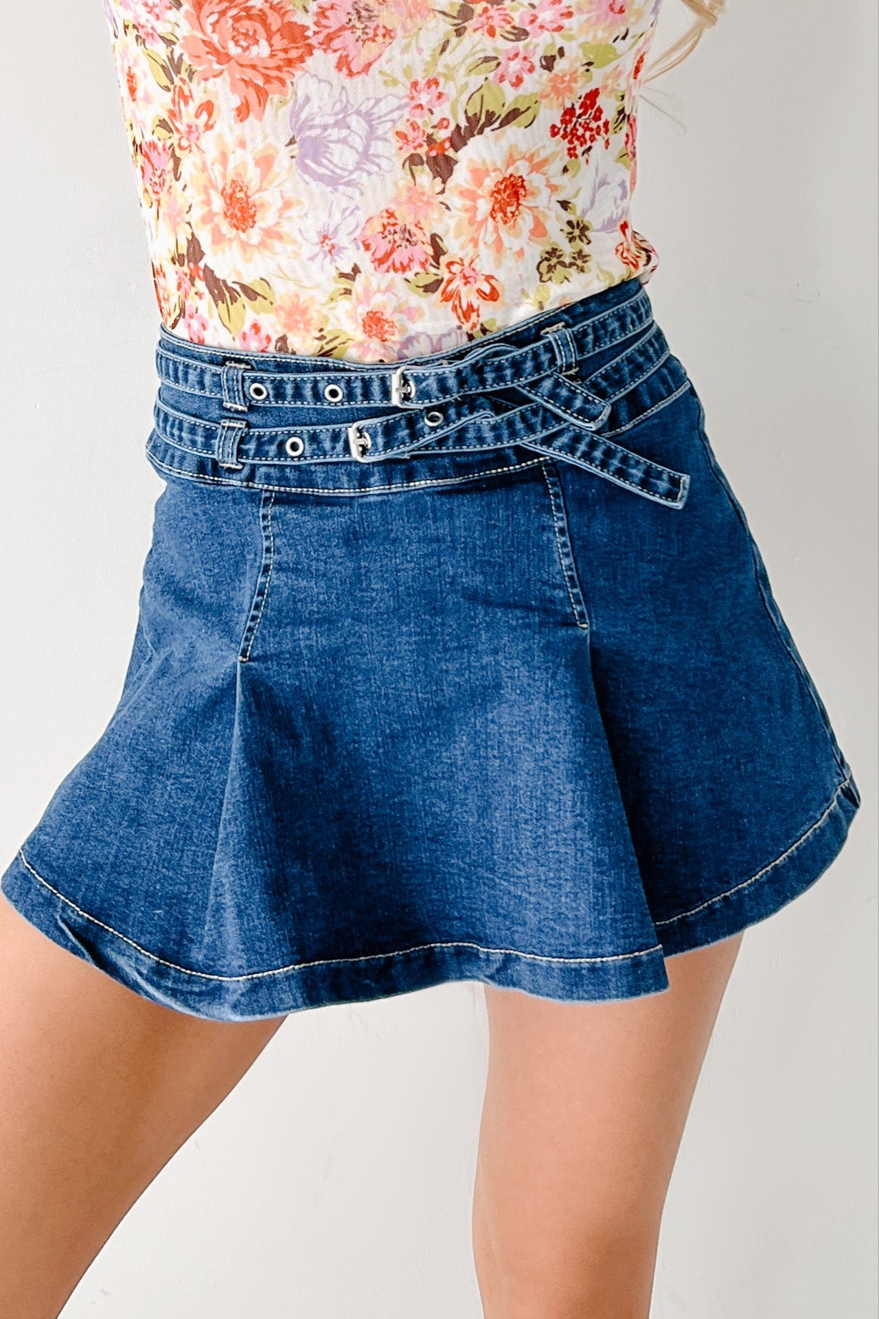 Cool, Calm & Collected Belted Denim Mini Skirt (Blue) · NanaMacs