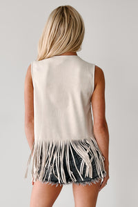 Chute Me Straight Embroidered Fringe Suede Vest (Natural) - NanaMacs