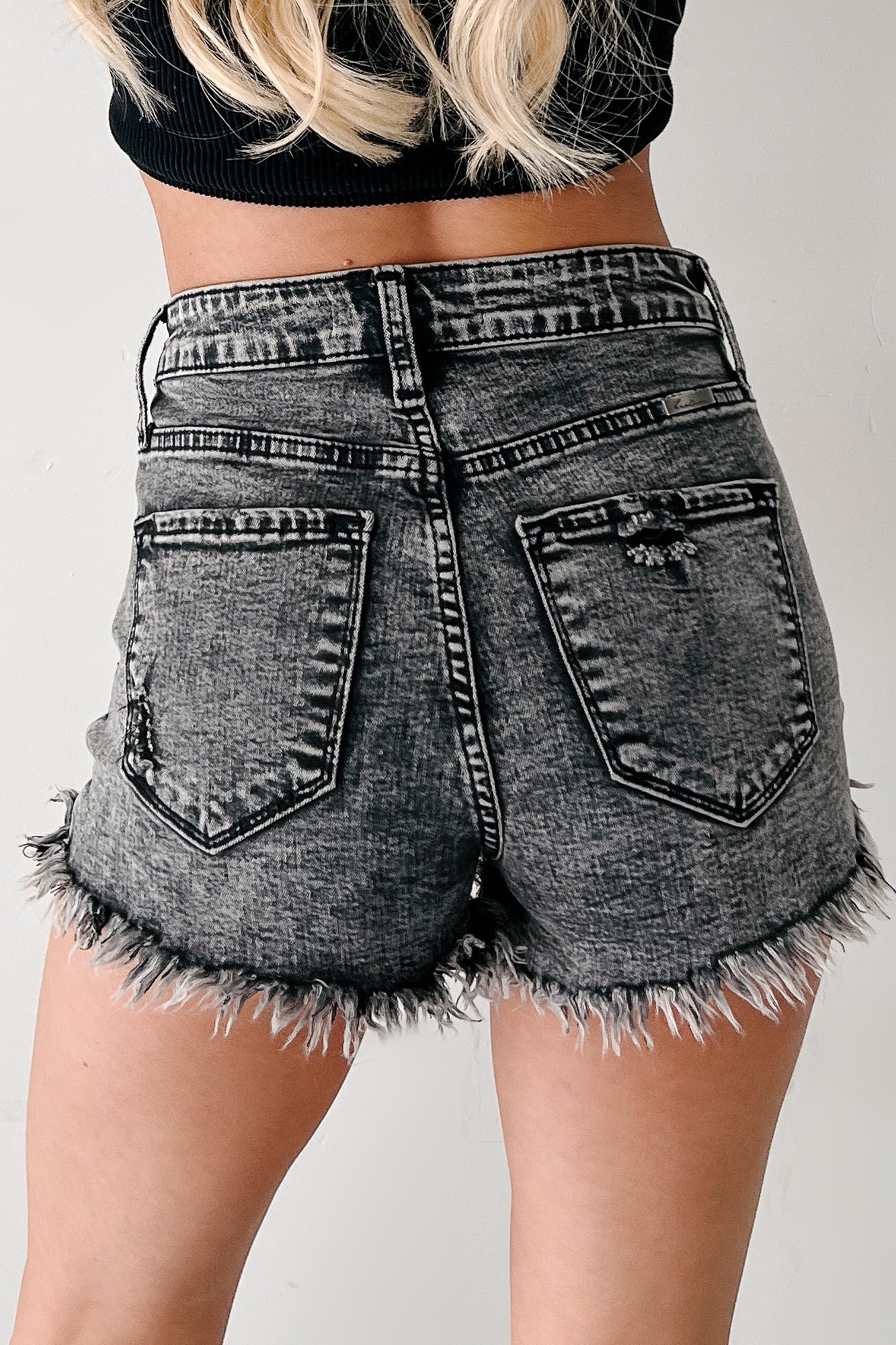 Luis High Rise Distressed Kancan Denim Shorts (Gray) - NanaMacs