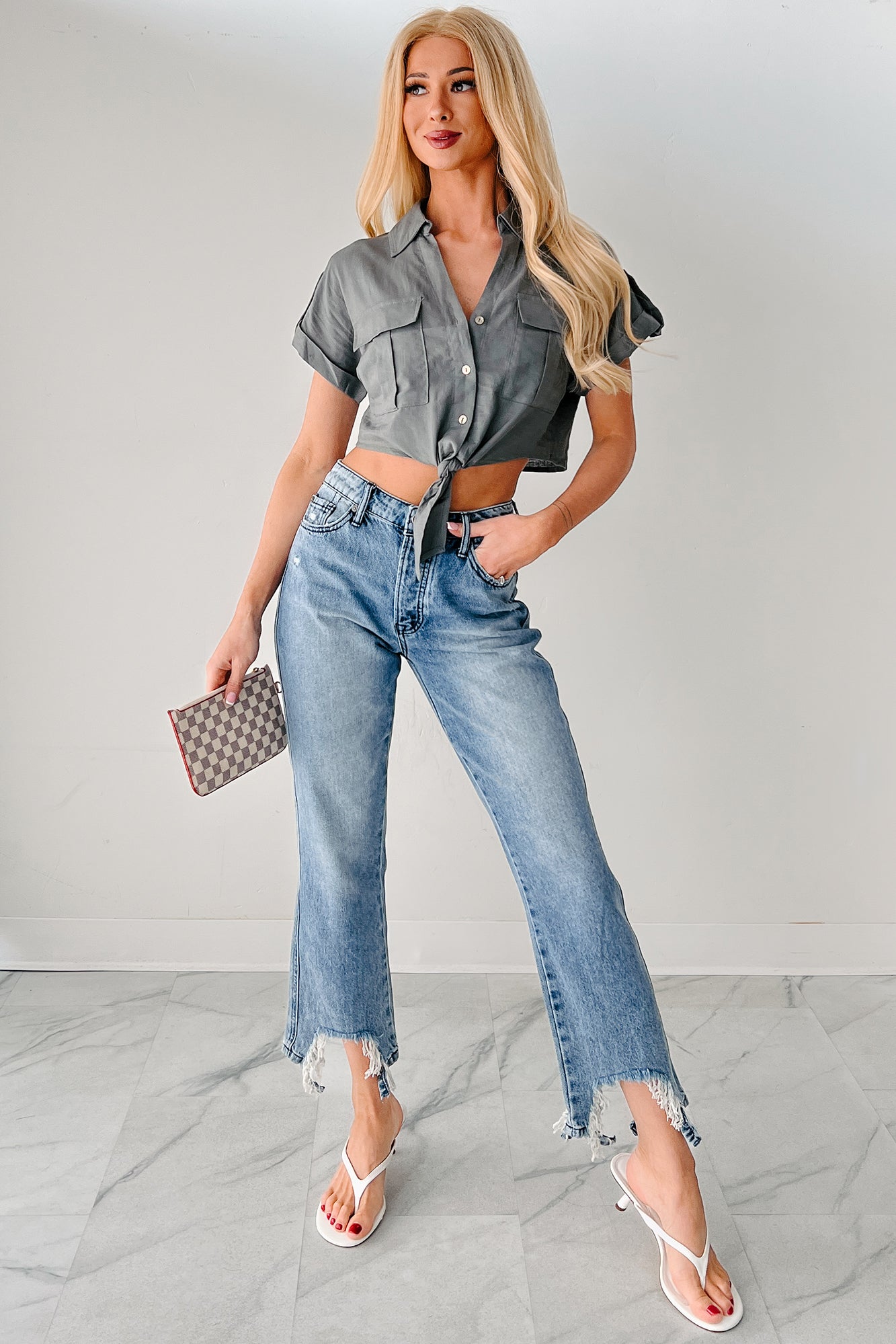 Rosanna Special A Distressed Hem Dad Jeans (Medium Light) · NanaMacs