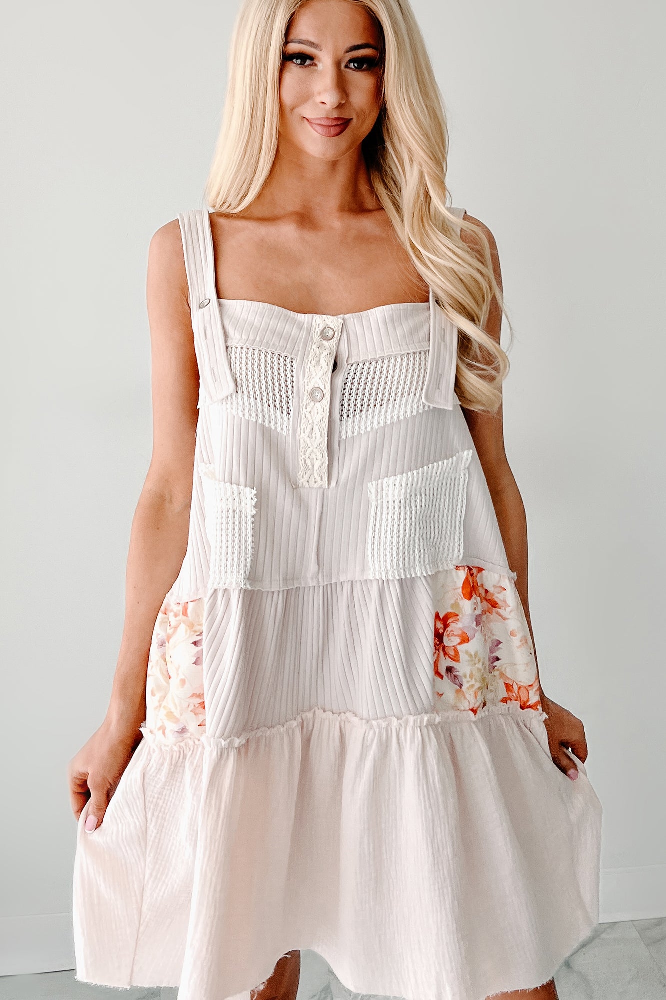 Lovingly Tease Patchwork Overall POL Dress (Almond) - NanaMacs