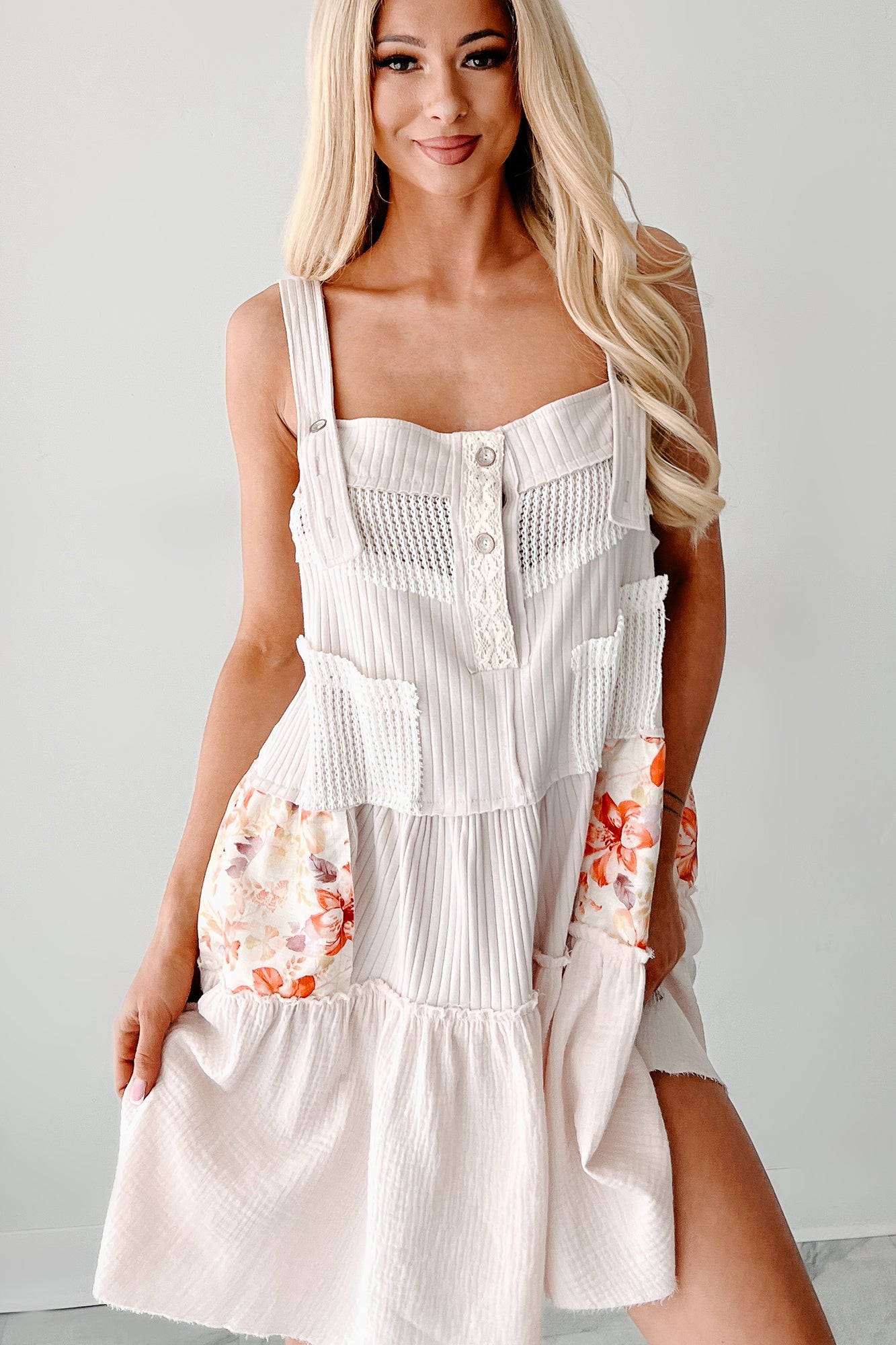 Lovingly Tease Patchwork Overall POL Dress (Almond) - NanaMacs