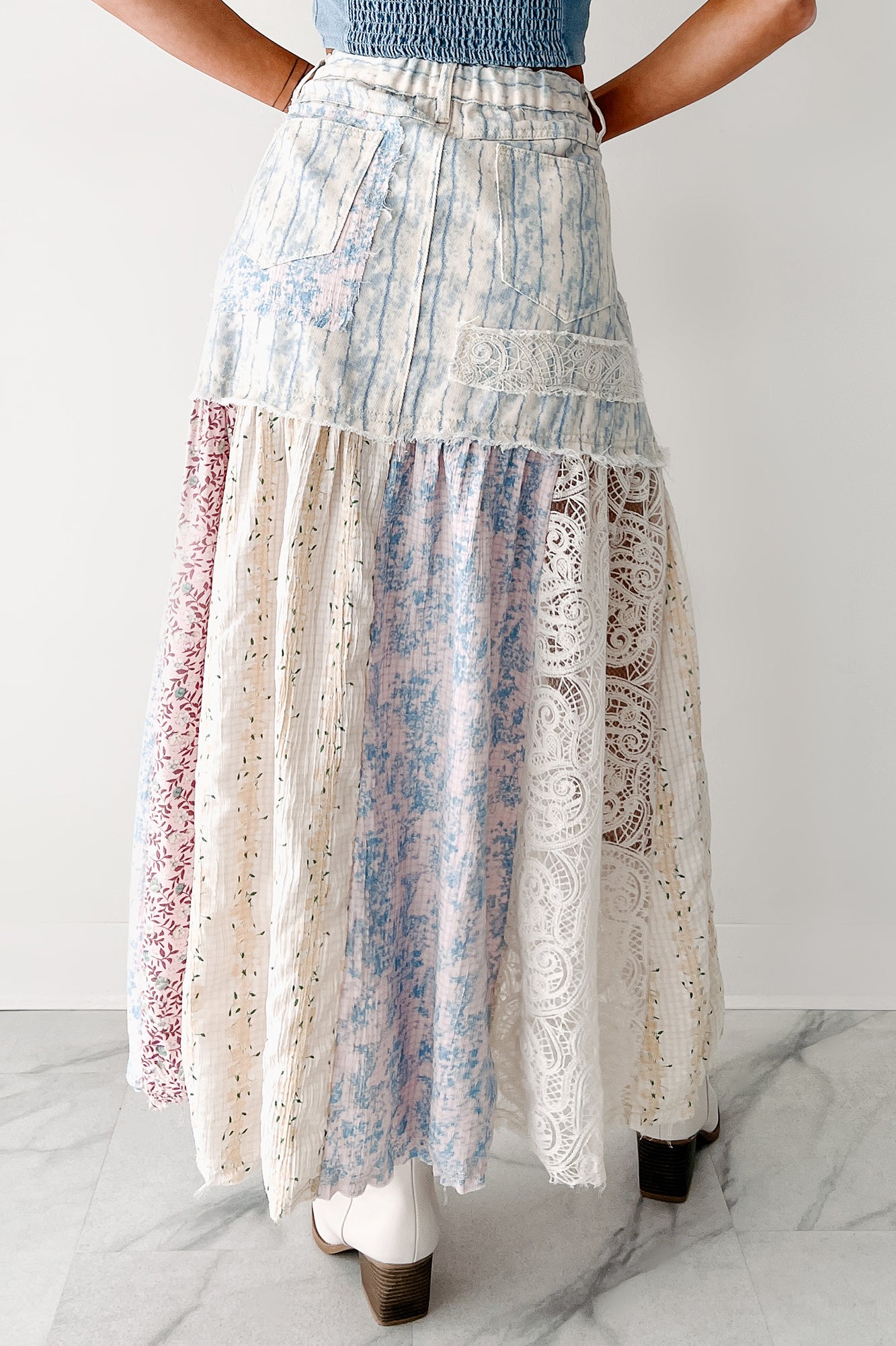 Moonlit Path Patchwork Maxi POL Skirt (Blue/Multi) - NanaMacs