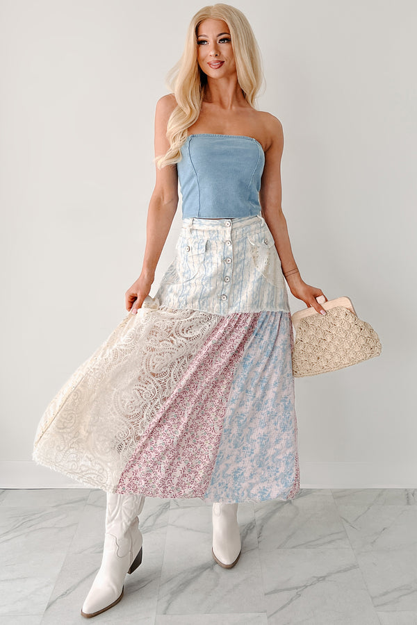 Moonlit Path Patchwork Maxi POL Skirt (Blue/Multi) - NanaMacs