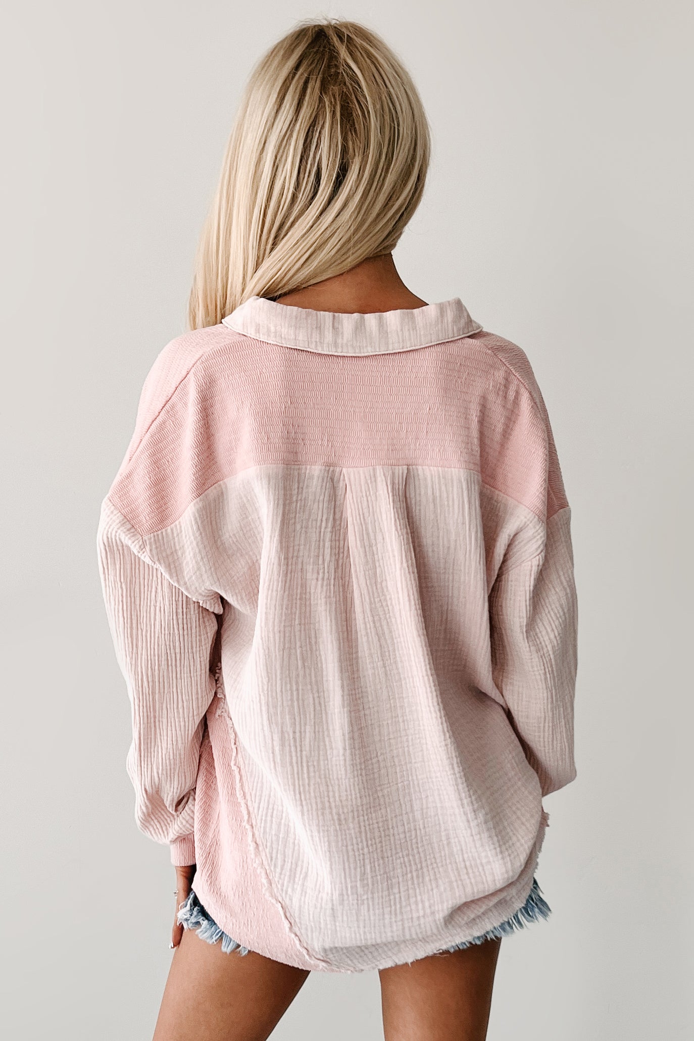 ✨24ss✨45R✨綿麻オックスストレッチのシャツジャケット✨ピンク Winning Big Oversized Gauze Shacket (Blush) · NanaMacs