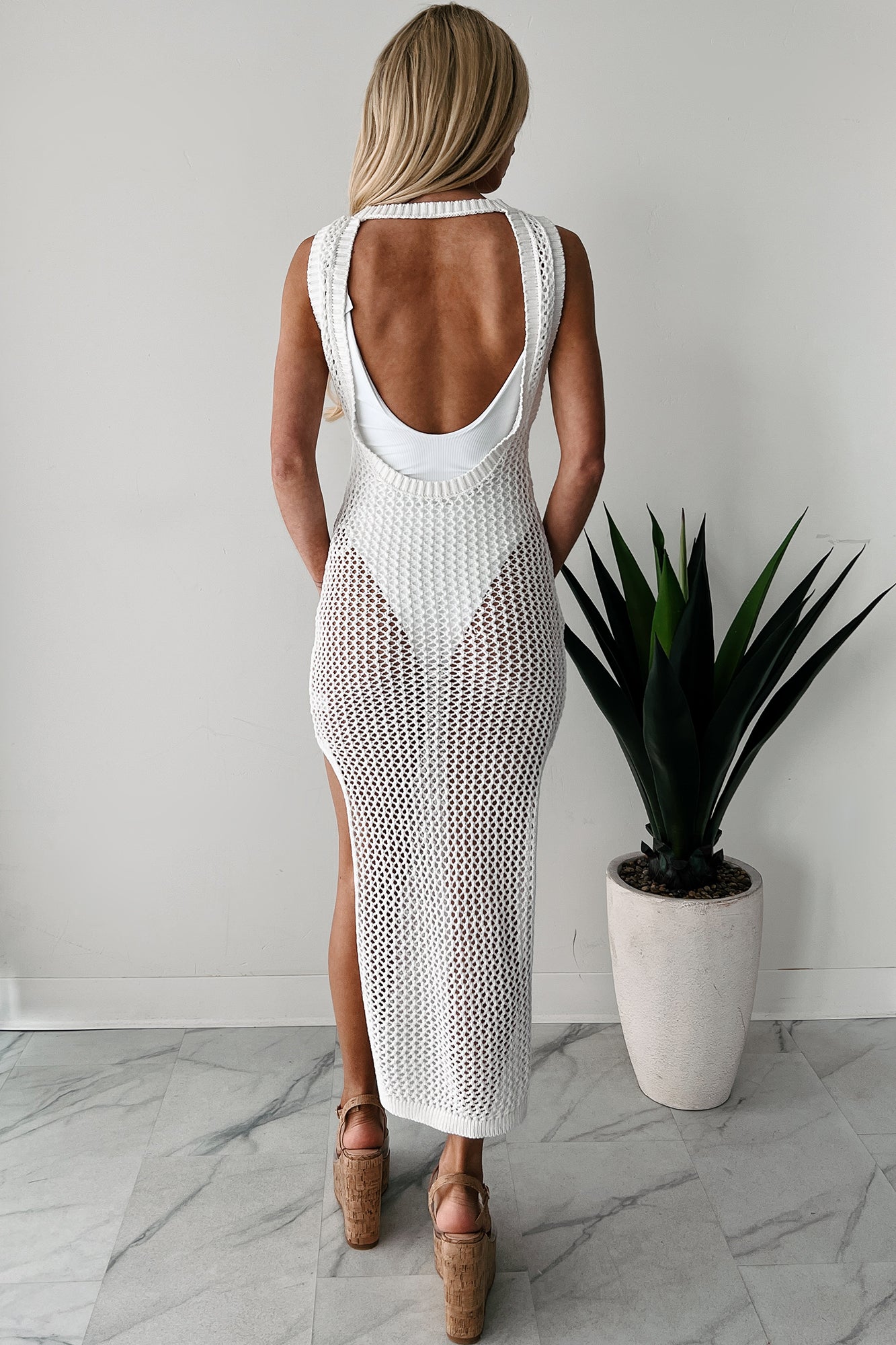 HYFVE Women's Subtle Glam Crochet Maxi Dress in Off White - Size L HYFVE Women's Subtle Glam Crochet Maxi Dress in Off White - Size L