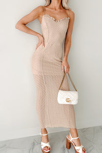 Living In The Now Lace Bodycon Dress (Taupe) - NanaMacs